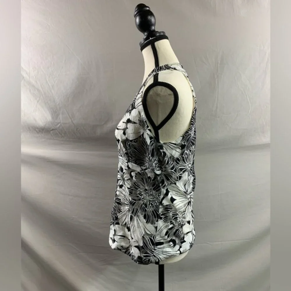 Black And White Floral Sleeveless Mesh Top - Picture 3 of 4